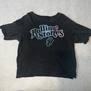 Rolling Stones T-Shirt Womens Large Black Gray Thin Soft Classic Rock Band Shirt